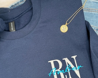 RN Sweatshirt, Embroidered Custom Registered Nurse Crewneck, Graduation Nurse Sweater, Cute Nurse Apparel