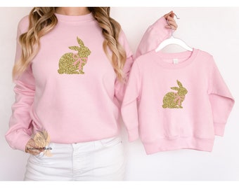 Easter Bunny Sweatshirt, Mama Bunny Mini Bunny Sweatshirt, Coquette Bunny Sweatshirt, Glitter Bunny Sweatshirt, Easter Gift for Women