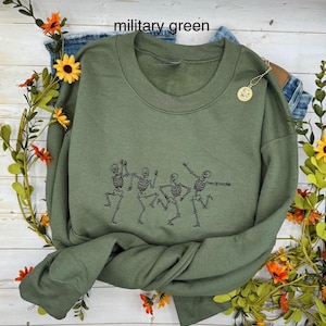 Dancing Skeletons Sweatshirt, Embroidered Dancing Skeletons Crewneck, Cute Halloween Sweatshirt, Fall Sweatshirt, Spooky Season Crewneck