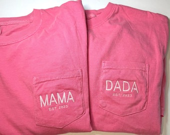 Embroidered Mama Comfort Colors T-Shirt, New Mom Gift