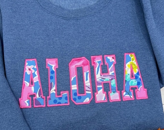 Hawaii Aloha Sweatshirt, Embroidered Applique Crewneck, Vacation Sweatshirt, Beach Vibes Sweatshirt