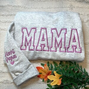 Embroidered Mama Sweatshirt, Varsity Mama Sweatshirt, Mama Crewneck, Embroidered Sweatshirt, Gift for Mom, Mother's Day Gift, Mama Pullover image 2