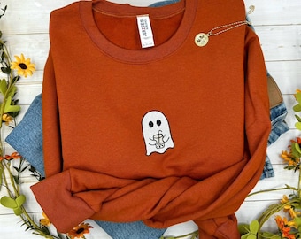 Embroidered Iced Coffee Ghost Sweatshirt, Cute Halloween Crewneck, Cozy Fall Autumn Ghost Coffee Sweatshirt, Spooky Season Sweatshirt