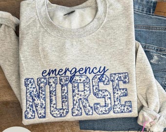 Emergency Nurse Sweatshirt, Embroidered ER Nurse Sweatshirt, Emergency Department Sweatshirt, Gift for Nurse, Trendy Custom Nurse Crewneck