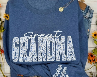Great Grandma Sweatshirt, Embroidered Great Grandma Sweatshirt, Personalized Sweatshirt, Mother's Day Gift, New Great Grandma Gift,