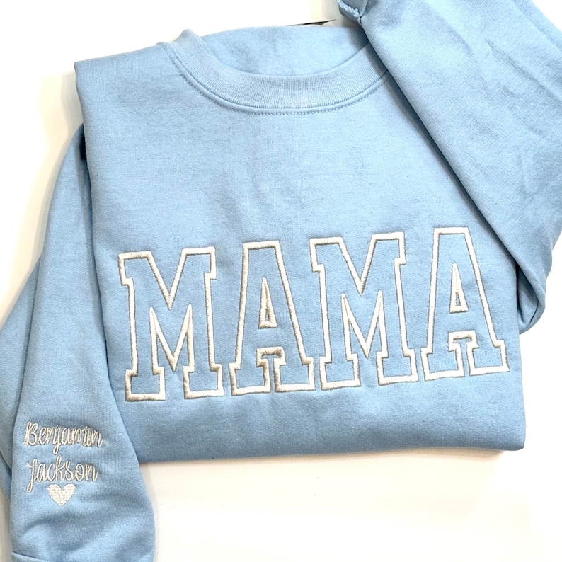 Embroidered Mama Sweatshirt, Varsity Mama Sweatshirt, Mama Crewneck, Embroidered Sweatshirt, Gift for Mom, Mother's Day Gift, Mama Pullover image 4