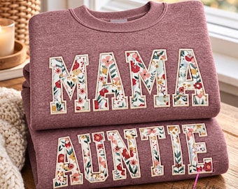 Custom Mama Sweatshirt, Embroidered Sweatshirt, Auntie Sweatshirt, Nana Sweatshirt, Personalized Floral Mama Sweatshirt, New Mom Gift