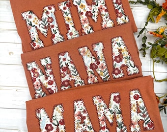 Embroidered Mama Shirt, Personalized Mama Shirt, Cute Mom Shirt, Custom Mama Shirt Comfort Colors Yam Floral Mama Shirt, Minimalist Shirt
