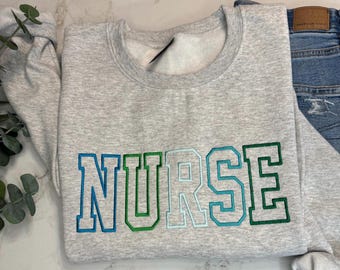 Embroidered Nurse Sweatshirt, Custom Multi-Color Nurse Crewneck, Personalized Nursing Gift, RN Grad Sweater, Medical Student Sweatshirt