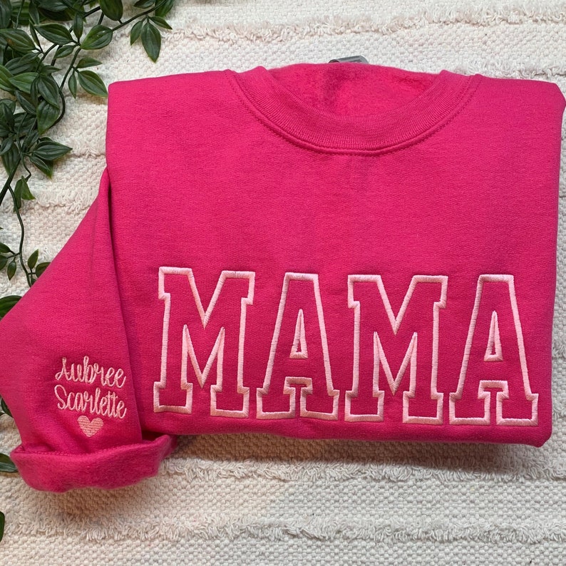 Embroidered Mama Sweatshirt, Varsity Mama Sweatshirt, Mama Crewneck, Embroidered Sweatshirt, Gift for Mom, Mother's Day Gift, Mama Pullover image 1