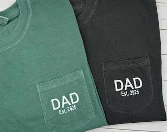 Embroidered Dad Shirt, Comfort Colors Pocket T-Shirt, New Dad Gift