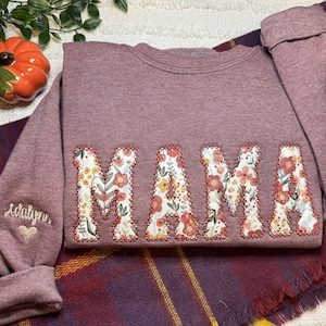 Mama Sweatshirt, Embroidered Mama Sweatshirt, Floral Sweatshirt, Fall Sweatshirt, Mother's Day Gift, Gift for Mom, Trendy Autumn Sweatshirt