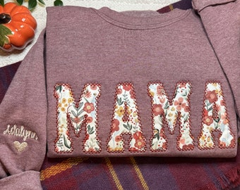 Mama Sweatshirt, Embroidered Mama Sweatshirt, Floral Sweatshirt, Fall Sweatshirt, Mother's Day Gift, Gift for Mom, Trendy Autumn Sweatshirt