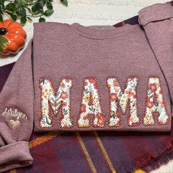 Mama Sweatshirt, Embroidered Mama Sweatshirt, Floral Sweatshirt, Fall Sweatshirt, Mother's Day Gift, Gift for Mom, Trendy Autumn Sweatshirt