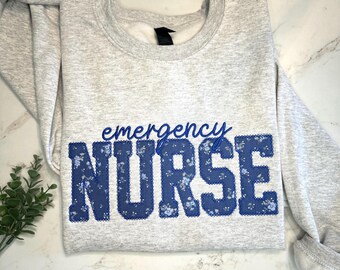 Embroidered Registered Nurse Sweatshirt, Custom RN Crewneck, Personalized Nurse Gift, Blue Floral RN Sweatshirt, Nurse Graduation Gift