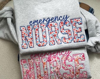 Emergency Nurse Sweatshirt, Embroidered ER Nurse Sweatshirt, Emergency Department Sweatshirt, Gift for Nurse, Trendy Custom Nurse Crewneck
