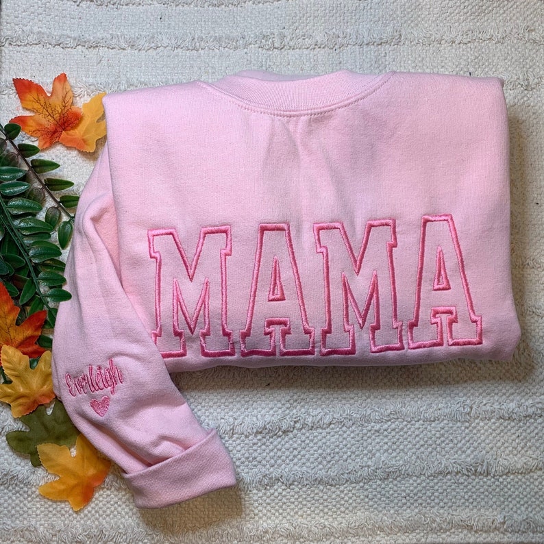 Embroidered Mama Sweatshirt, Varsity Mama Sweatshirt, Mama Crewneck, Embroidered Sweatshirt, Gift for Mom, Mother's Day Gift, Mama Pullover image 3