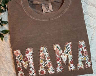 Embroidered Mama Shirt, Comfort Color Tee, Neutral Mama Shirt, Simple Mama Shirt, Gifts for MoM, Shirt for Mama, Mama Applique Shirt