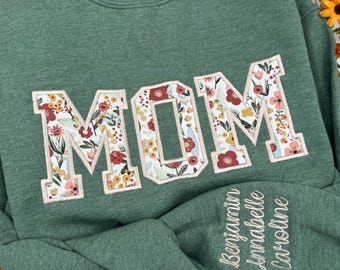 Embroidered Mom Sweatshirt, Floral Mom Sweatshirt, Mother’s Day Gift, Custom Embroidery Crewneck, Christmas Gift for Mom