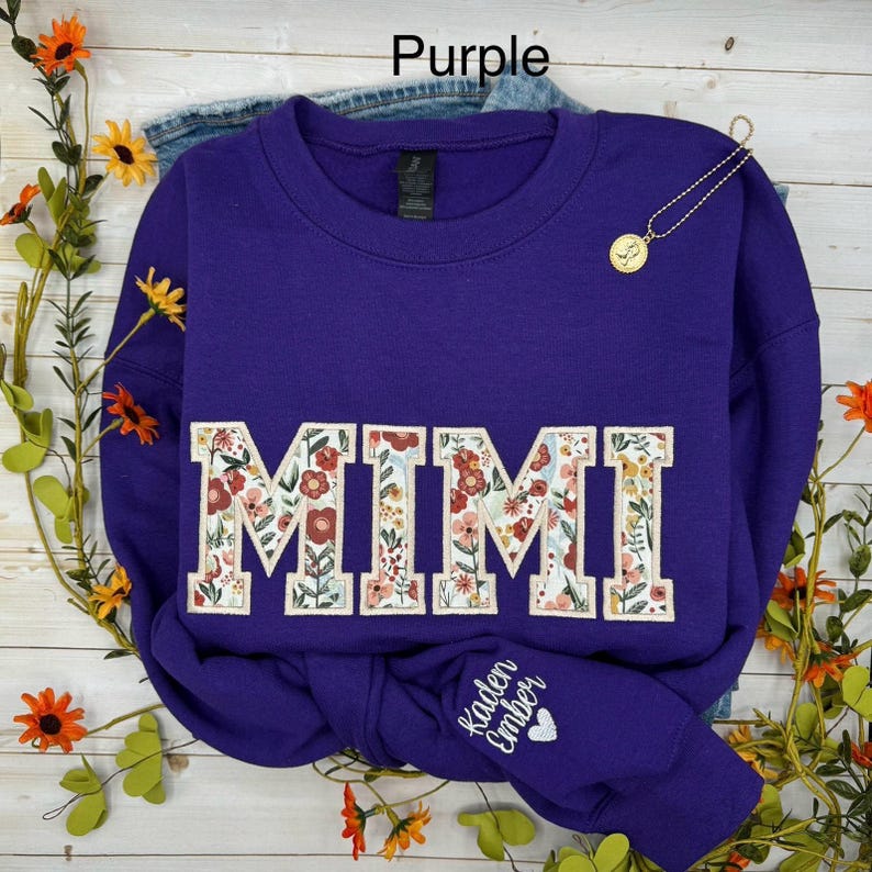 Embroidered Mimi Sweatshirt, Custom Embroidered Sweatshirt, Floral Sweatshirt, Personalized Mimi Sweatshirt, Christmas Gift for Mimi image 4