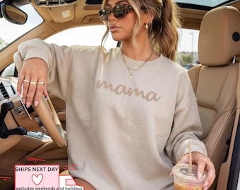 Embroidered Mama Sweatshirt, Personalized Mom Gift, Mother's Day Present, New Mom Gift, Minimalist Sweater