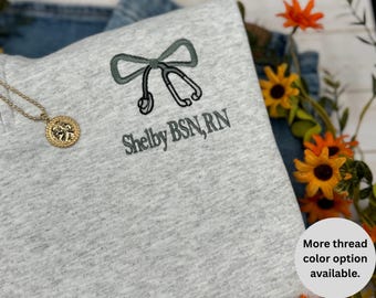 Embroidered Nurse Sweatshirt, Personalized Nurse Stethoscope with Name, RN Crewneck, Nursing School Graduation Gift