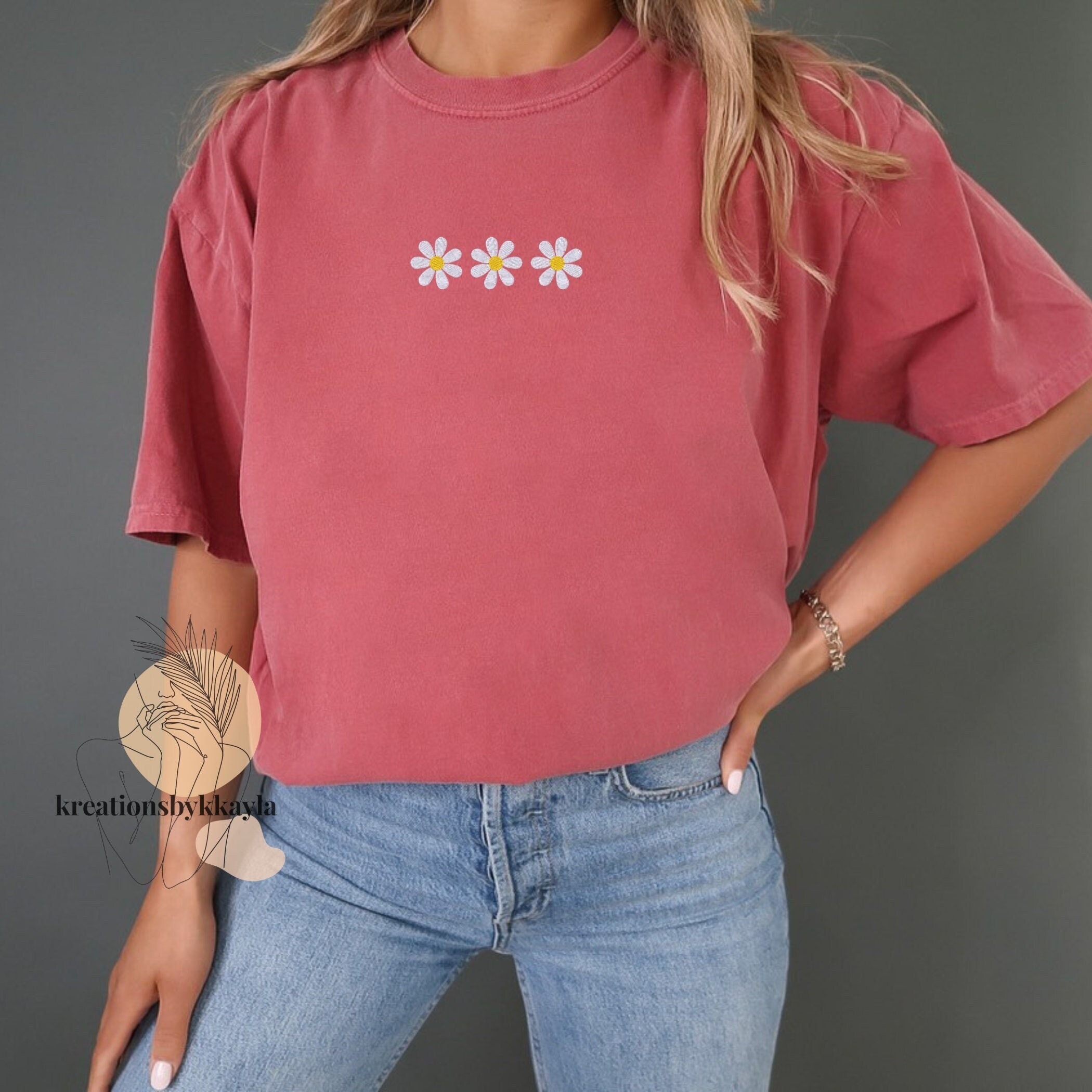 Embroidered Daisy Shirt Comfort Colors Shirt Daisy Flower Etsy