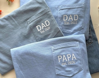 Embroidered Papa Est. Year Shirt, Personalized Grandpa T-Shirt, Comfort Colors Pocket Tee, New Papa Gift, Grandpa Gift, Father’s Day Shirt