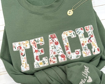 Personalized Teacher Sweatshirt, Custom Embroidered Teach Crewneck, Mrs. Teacher Gift, Appreciation Gift, Back to School Teacher Sweatshirt