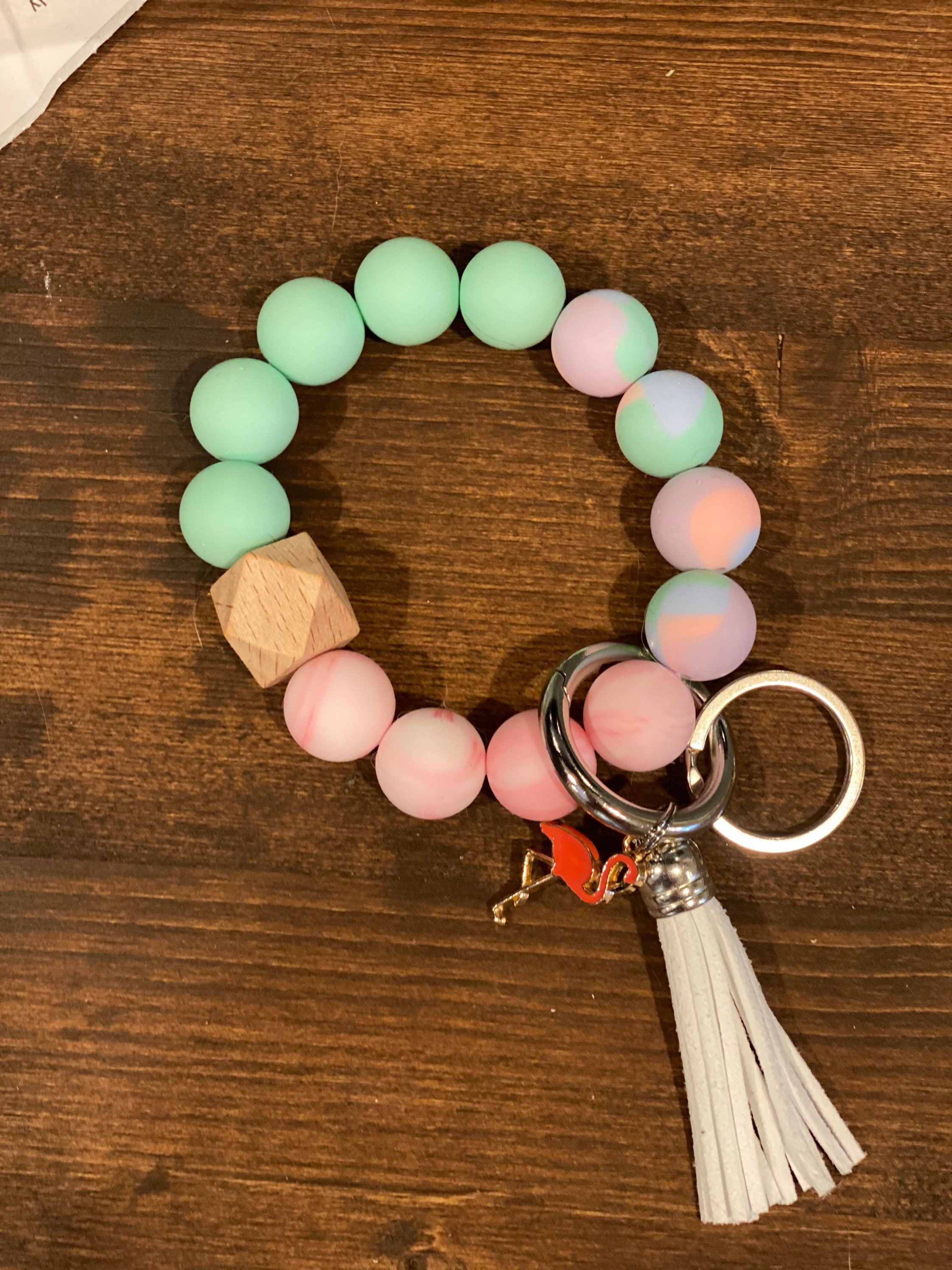 Customized Silicone bead wristlet with charm and tassel Etsy