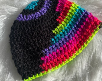 Total Eclipse: 3-6 month sized Crochet Neon and Black Beanie