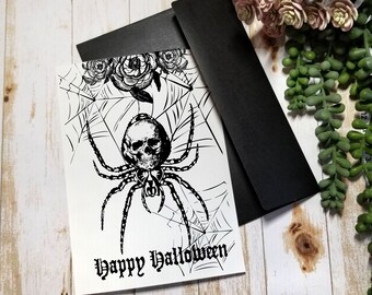 HALLOWEEN CARD | 5X7 Gothic Greeting Card | Happy Halloween Skull Spider
