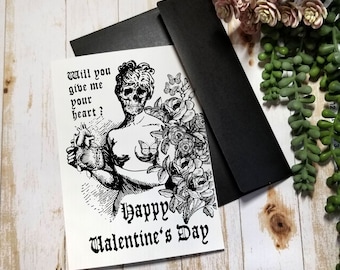 VALENTINE CARD | 5X7 | Gothic Greeting Card | Skull Girl Gothic Valentine