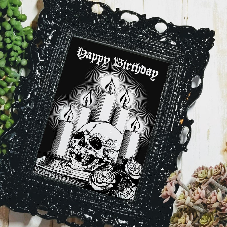 BIRTHDAY CARD 5X7 Gothic Greeting Card Birthday Candles & Skull image 5