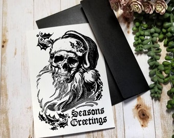 CHRISTMAS CARD | 5X7 Gothic Greeting Card |  Skull Santa Seasons Greetings