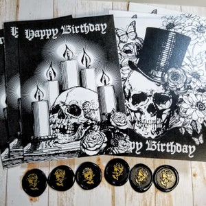 BIRTHDAY CARD | 6 pack | 5X7 Gothic Greeting Card | Skull Candles & Top Hat