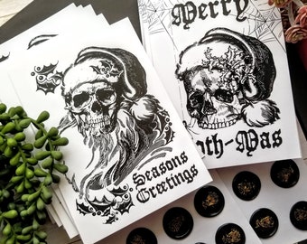 BULK CARDS | 30 Christmas Cards | 5X7 Gothic Greeting Cards | Skull Santa Seasons Greetings & Merry Goth-mas | B-0030XMAS
