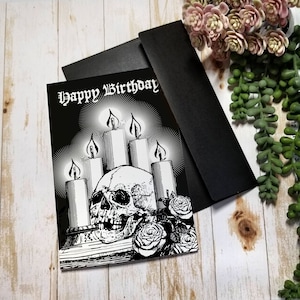 GEBURTSTAGSKARTE | 5X7 Gothic Grußkarte | Geburtstagskerzen & Totenkopf