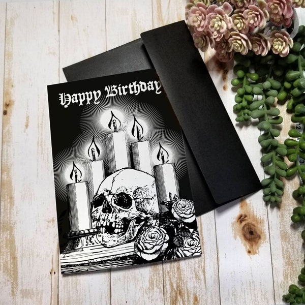 BIRTHDAY CARD | 5X7 Gothic Greeting Card | Birthday Candles & Skull