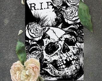 GOTHIC WALL ART | Halloween Art | 11x17 | Skull Wall Art Print | Rest In Peace Skull | Wa-RIP001