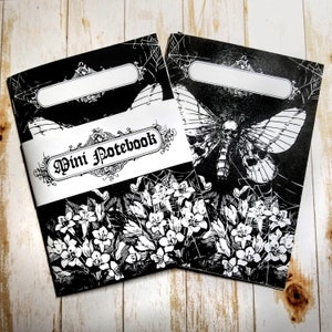 MINI NOTEBOOK | 5X7 Gothic Notebook | Pocket Journal |Skull Moth and Blooms