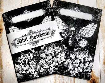 MINI NOTEBOOK | 5X7 Gothic Notebook | Pocket Journal |Skull Moth and Blooms