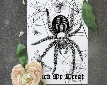 WALL DECOR | Trick Or Treat Poster Halloween Decor | 11x17 Art Print | Trick Or Treat Skull Spider | WA-001TOT