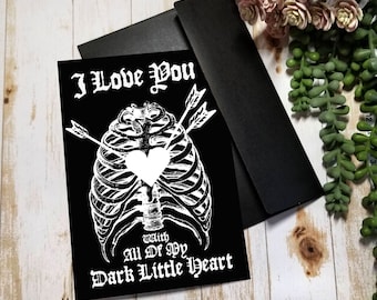 GOTHIC VALENTINE | 5X7 | Creepy Cute Skeleton Art Blank Cards for Goth Art Lovers  | Dark Heart | Black