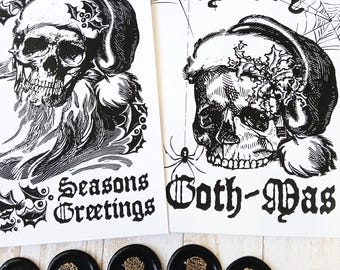 Gotiska julkort och vaxsigill med SKELETT-motiv för gotiska jul- och Krampusälskare | 5x7 tomma kort | 6-pack | 666-erbjudande