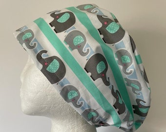 Elephant themed scrub hat 100% cotton with elastic back UK STOCK