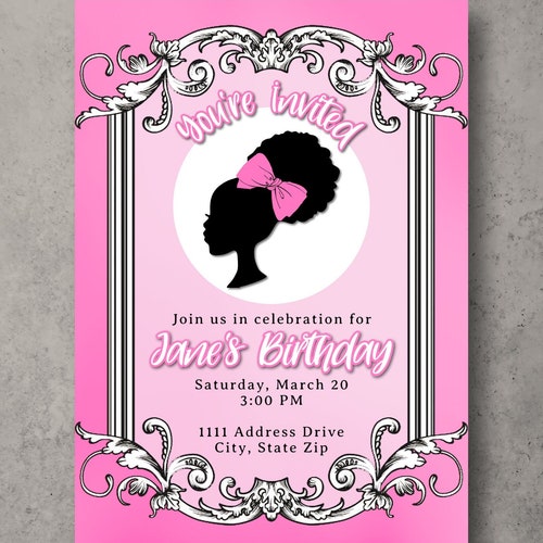 Black Barbie Birthday Invitation Personalize Digital Etsy