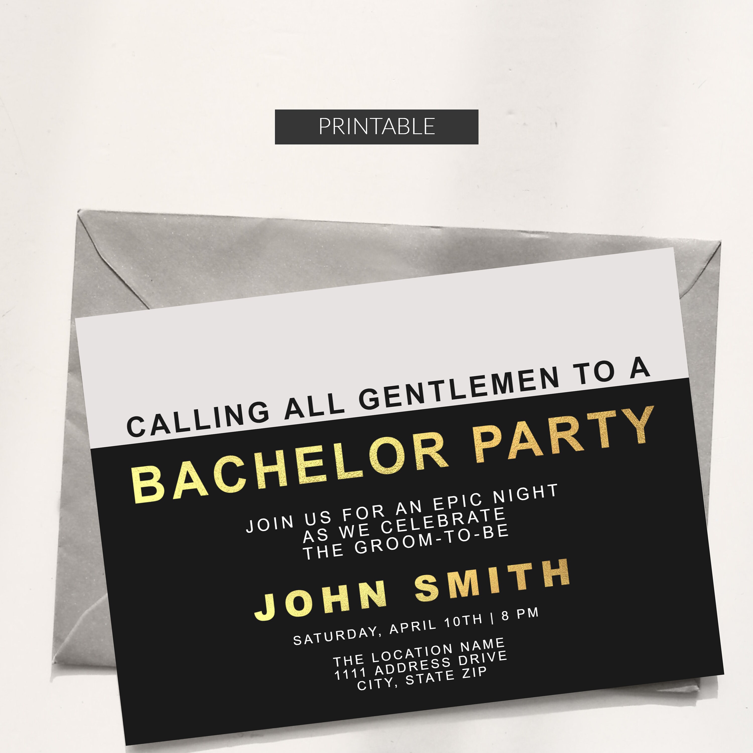 invitacion golden bachelor party personalizar descarga etsy