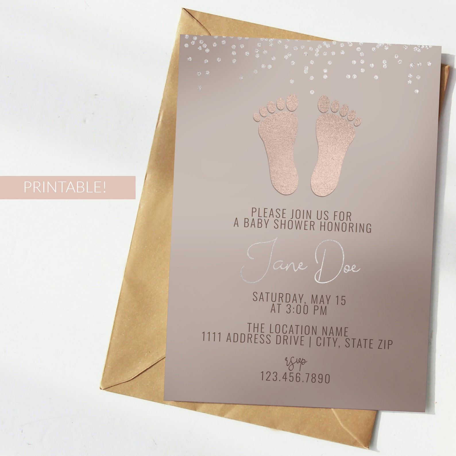Glitter Footprints Baby Shower Invitation Personalize | Etsy