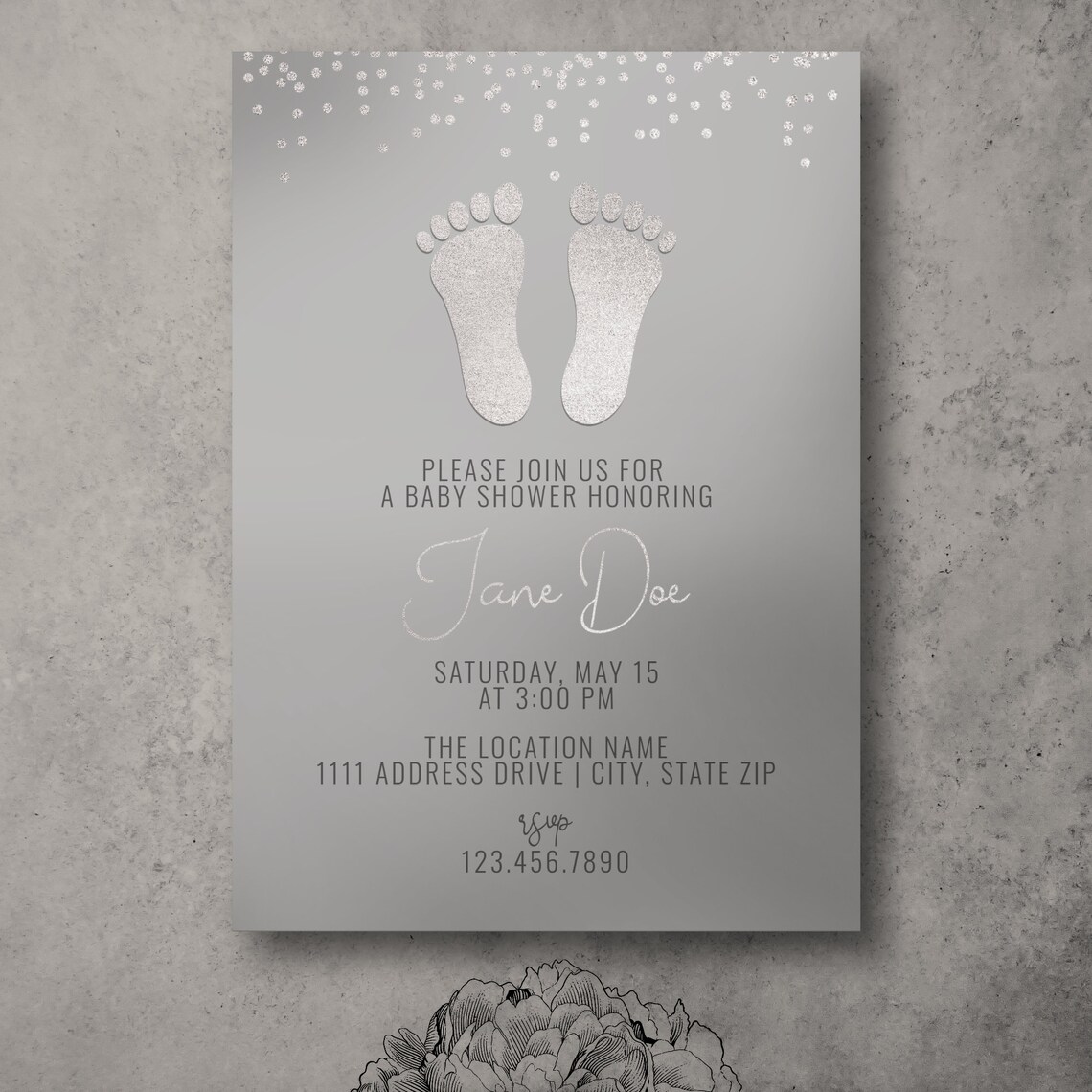 Glitter Footprints Baby Shower Invitation Personalize | Etsy